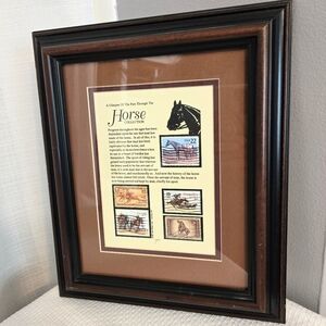 Vtg Horse Collection Framed Stamp Art A Glimpse of the Past Signed Jack 1994